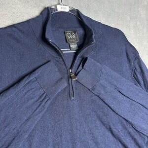 Jos A Bank Traveler Sweater Men XL Blue Merino Wool 1/4 Zip Long Sleeve